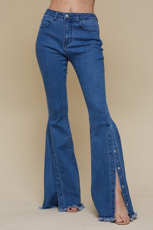 The Joy Jeans: High Waisted Button Flares Jeans - MomQueenBoutique