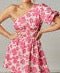 The Joyce Dress: One Shoulder Pink Floral Dress - MomQueenBoutique