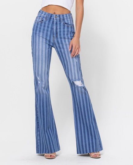 The Julia Jeans: High Rise Striped Stretchy Flare Jeans– MomQueenBoutique