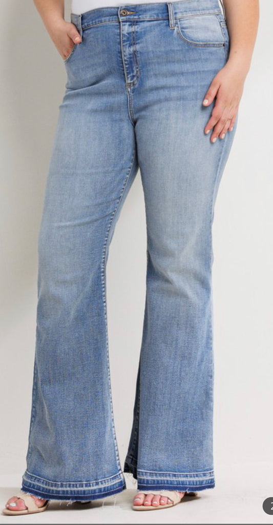 The Julie Jeans: High Rise Light Denim Flare Jeans - MomQueenBoutique
