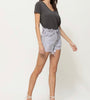 The June Shorts: High Rise Distressed Raw Waistband Grey Shorts - MomQueenBoutique