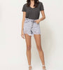 The June Shorts: High Rise Distressed Raw Waistband Grey Shorts - MomQueenBoutique