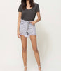 The June Shorts: High Rise Distressed Raw Waistband Grey Shorts - MomQueenBoutique