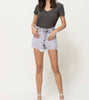 The June Shorts: High Rise Distressed Raw Waistband Grey Shorts - MomQueenBoutique