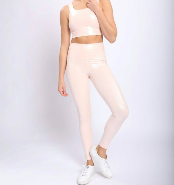 The Just Peachy Yoga Pants: Pastel Foil Highwaisted Leggings - MomQueenBoutique