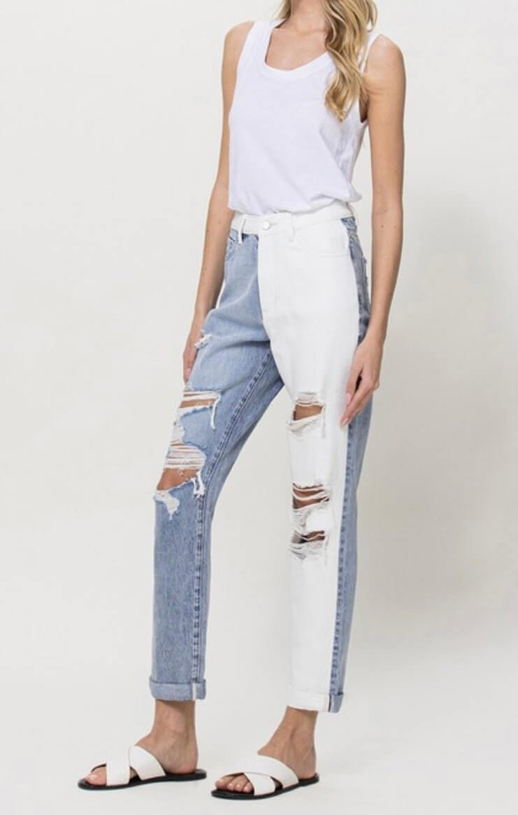 The Justice Jeans: Two Tone Distressed Mom Jean - MomQueenBoutique