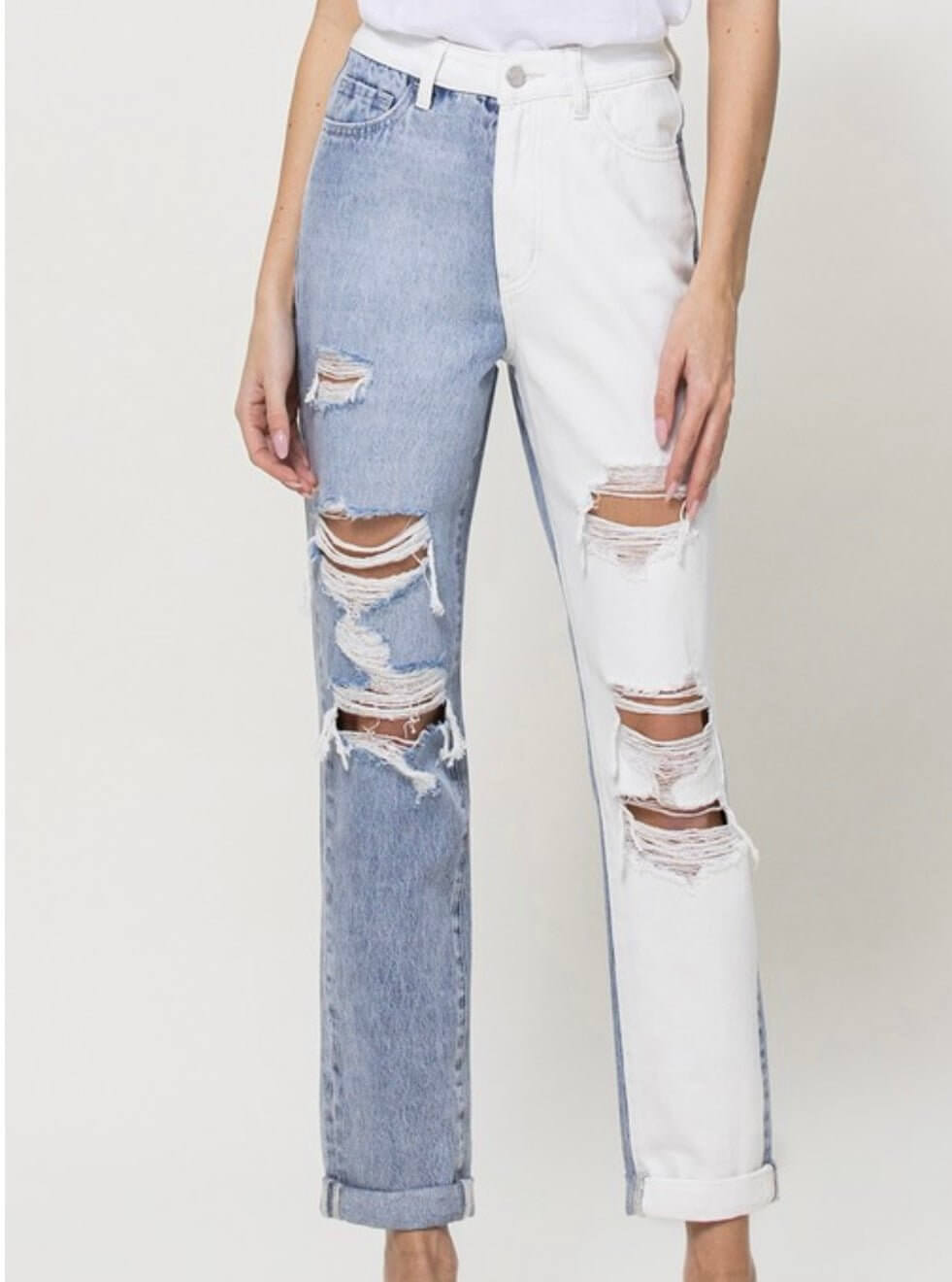 The Justice Jeans: Two Tone Distressed Mom Jean - MomQueenBoutique