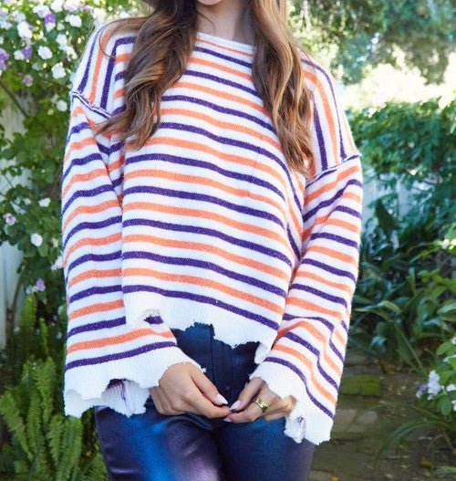 The Kathryn Sweater: Soft Striped Sweater - MomQueenBoutique