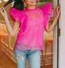 The Kaycee Top: Buddy Love Pink Organza Ruffle Top - MomQueenBoutique