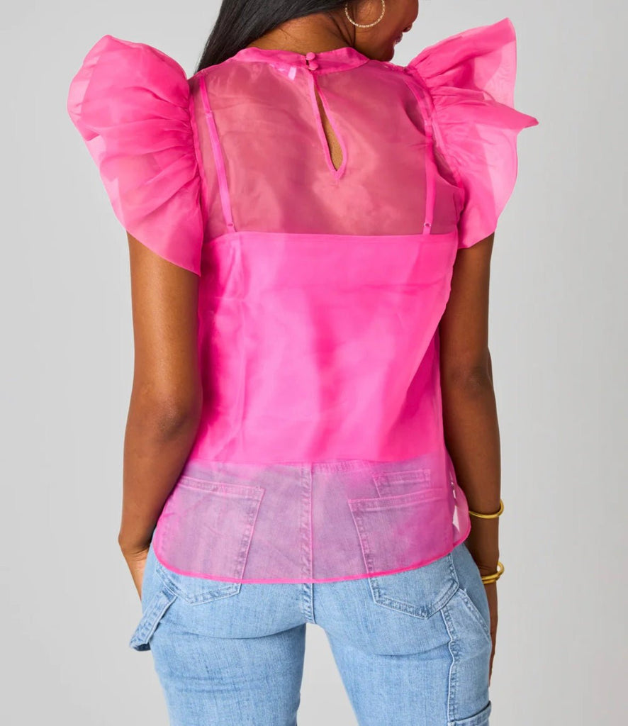 The Kaycee Top: Buddy Love Pink Organza Ruffle Top - MomQueenBoutique