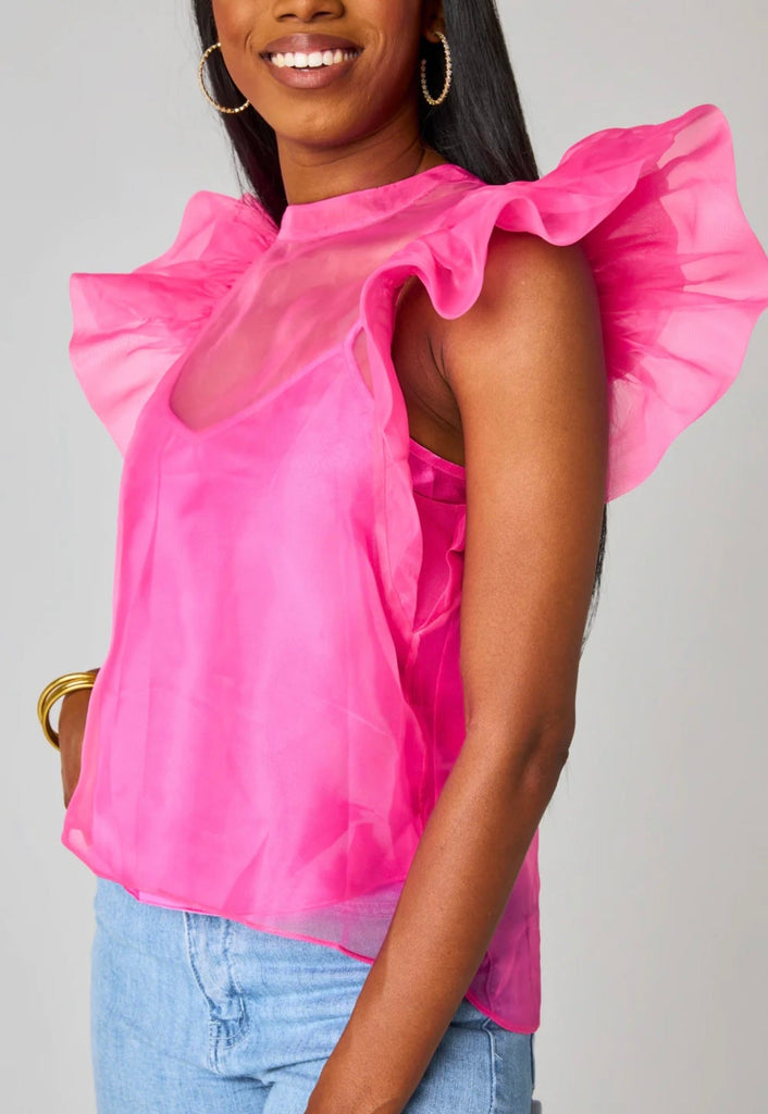 The Kaycee Top: Buddy Love Pink Organza Ruffle Top - MomQueenBoutique