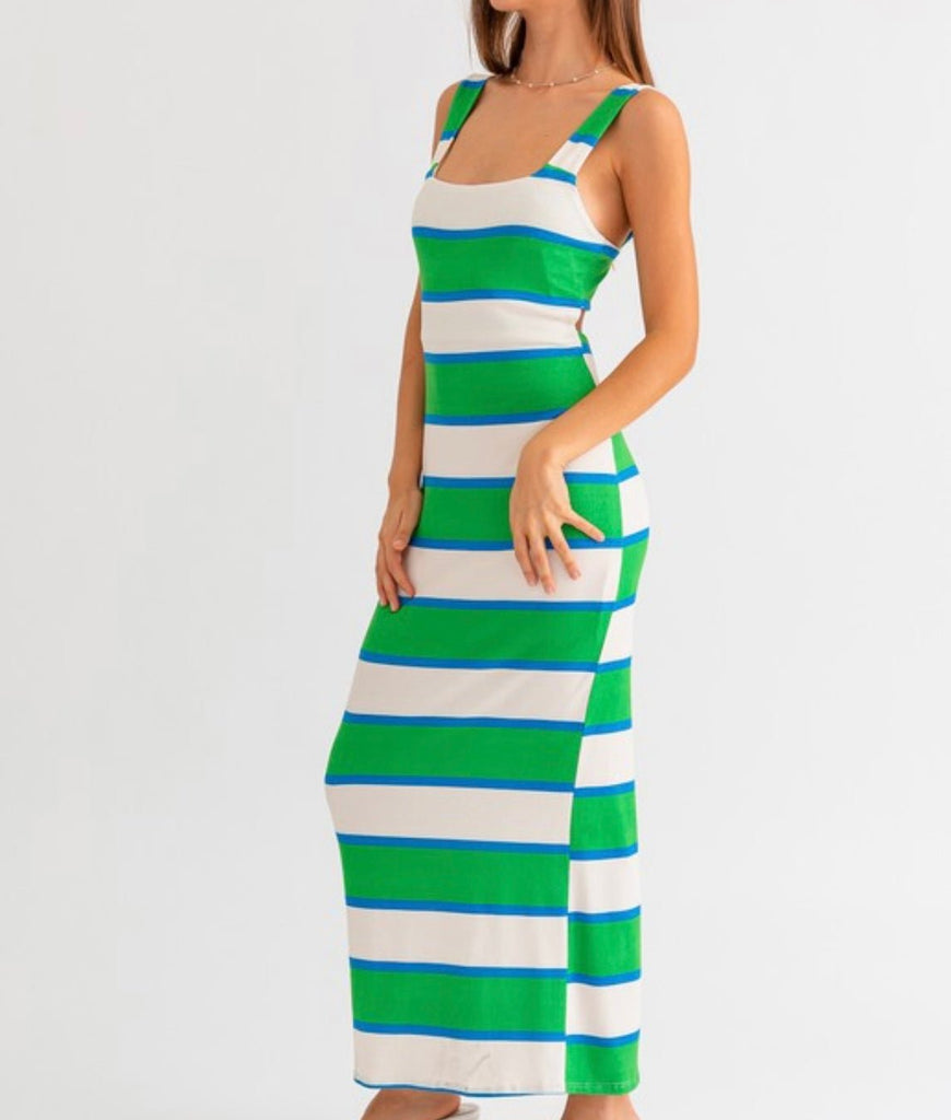 The Kelly Dress: Striped Body Con Maxi Dress - MomQueenBoutique