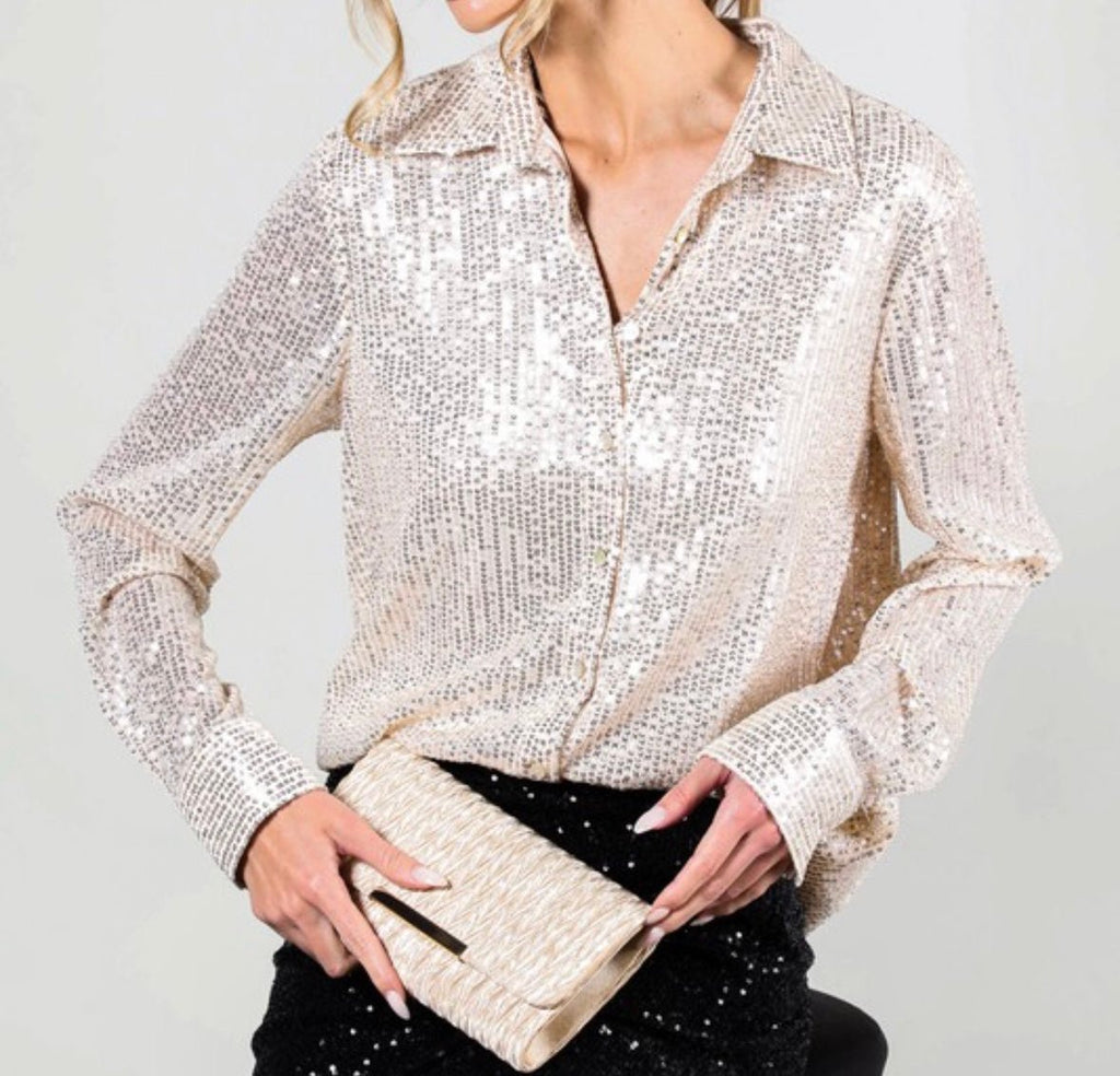 The Krista Top: Long Sleeve Sequin Blouse - MomQueenBoutique