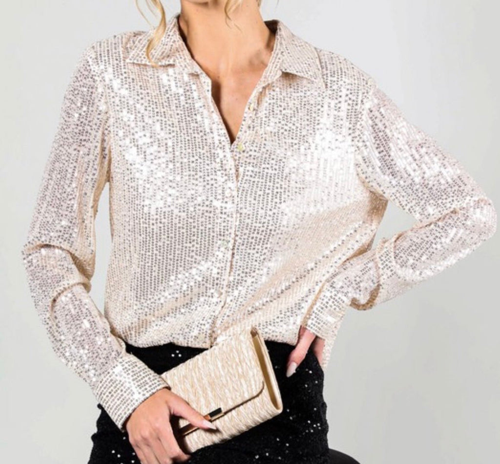 The Krista Top: Long Sleeve Sequin Blouse - MomQueenBoutique