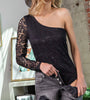 The Lacey Bodysuit: One Shoulder Lace Sleeve Bodysuit - MomQueenBoutique