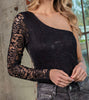 The Lacey Bodysuit: One Shoulder Lace Sleeve Bodysuit - MomQueenBoutique