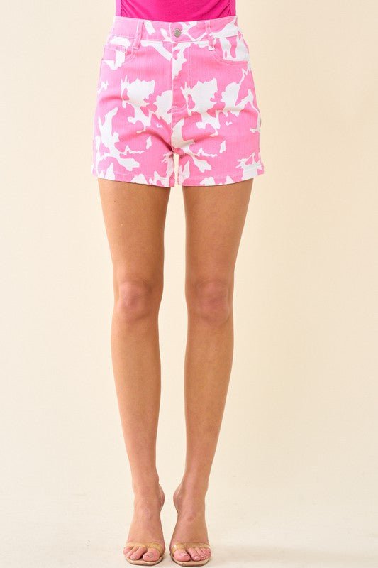 The Lainey Shorts: Pink Cow Print Shorts - MomQueenBoutique