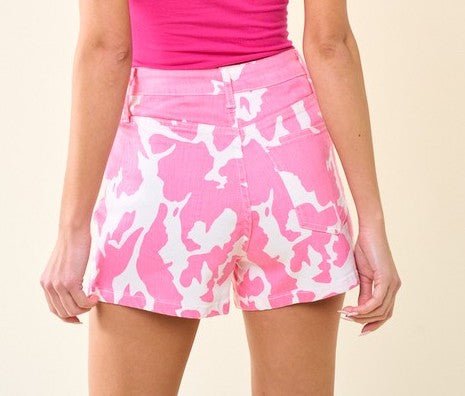 The Lainey Shorts: Pink Cow Print Shorts - MomQueenBoutique