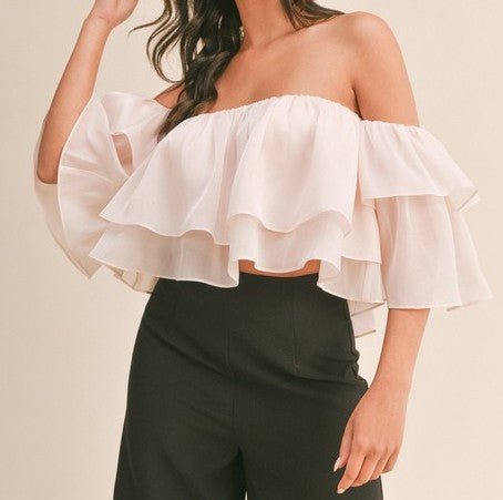 The Laney Top: Off The Shoulder Ruffled Organza Top - MomQueenBoutique