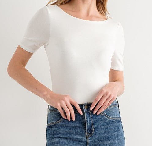 The Leah Bodysuit: Scrunched Low Back Short Sleeve Bodysuit - MomQueenBoutique