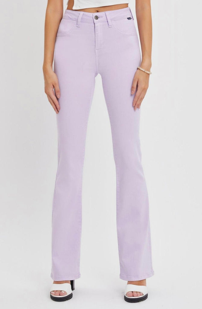 The Lilly Jeans: Lavender Purple Stretchy Flare Jeans - MomQueenBoutique