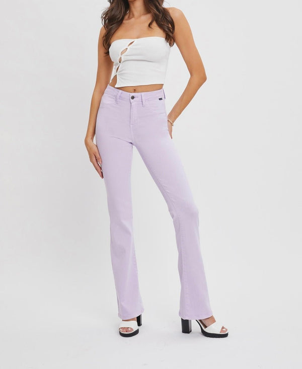 The Lilly Jeans: Lavender Purple Stretchy Flare Jeans - MomQueenBoutique