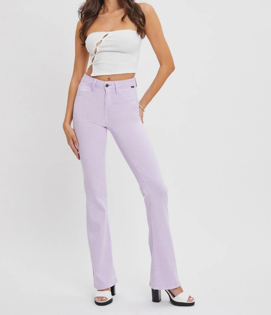The Lilly Jeans: Lavender Purple Stretchy Flare Jeans - MomQueenBoutique