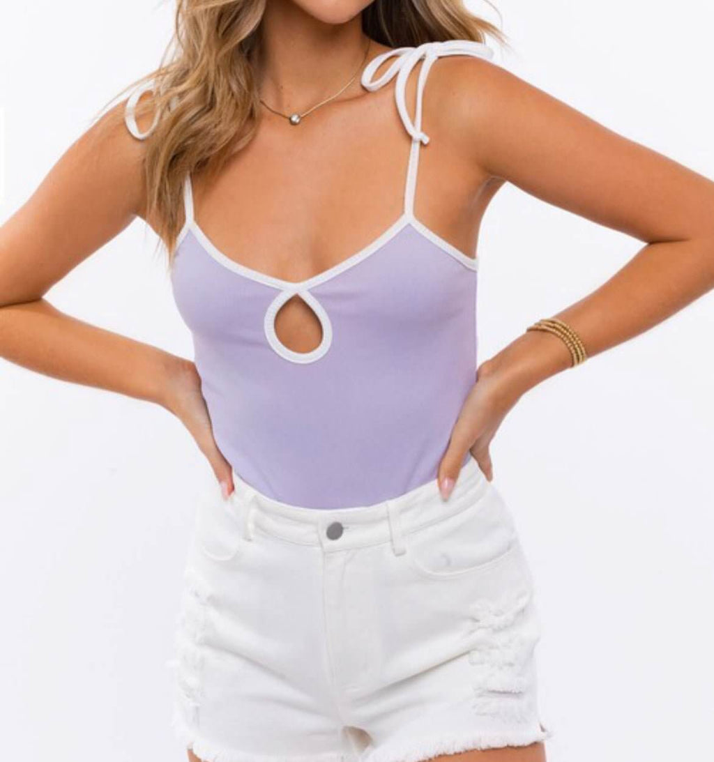 The Lily Bodysuit: Purple Tie Strap Bodysuit - MomQueenBoutique