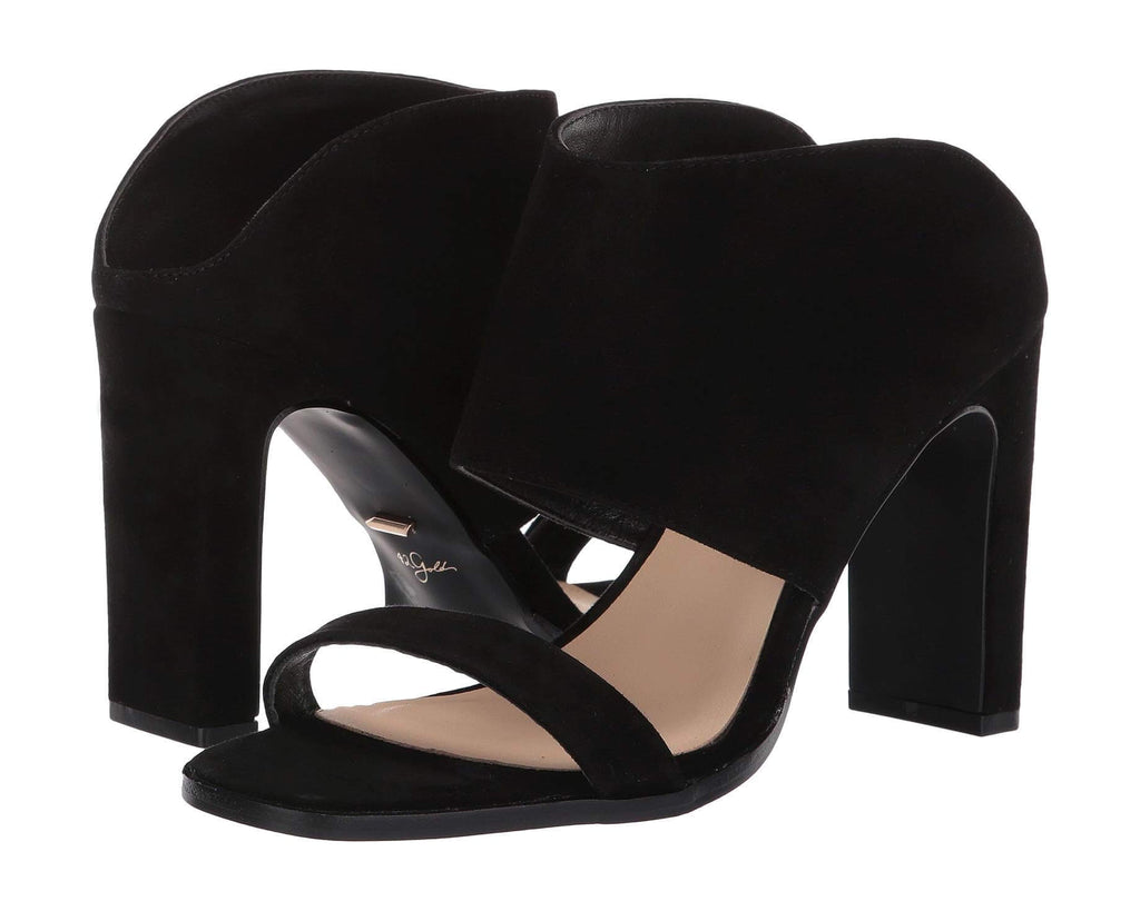 The Linda Heels: Black Double Strap Suede Slip On Heels - MomQueenBoutique