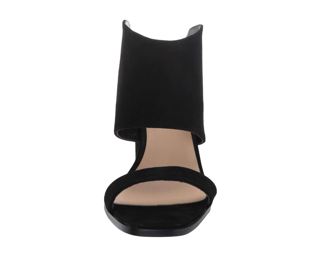 The Linda Heels: Black Double Strap Suede Slip On Heels - MomQueenBoutique