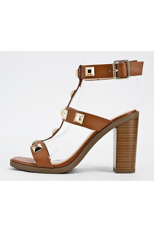 The Lisa Heels: Tan Gold Embellished Open Toe Sandal - MomQueenBoutique