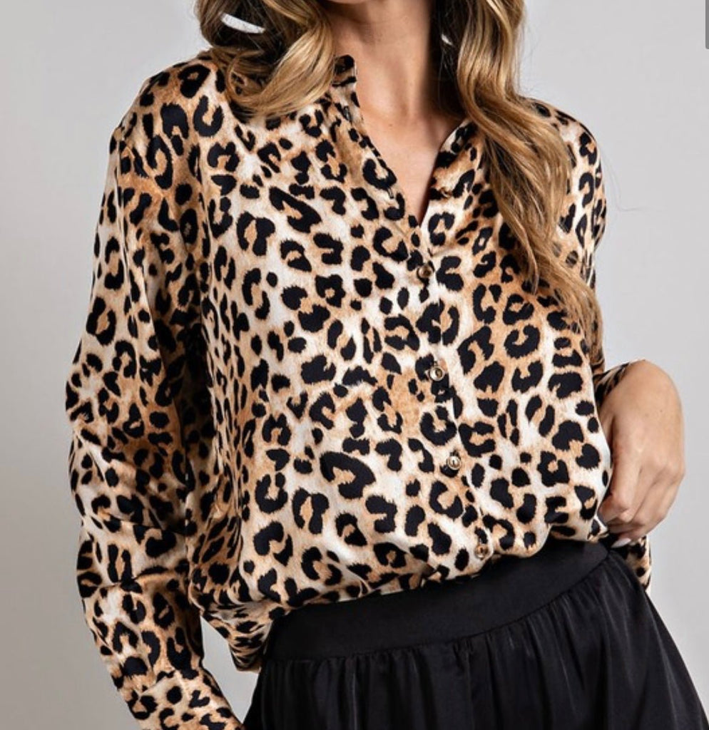 The Liza Blouse: Long Sleeve Leopard Print Blouse - MomQueenBoutique