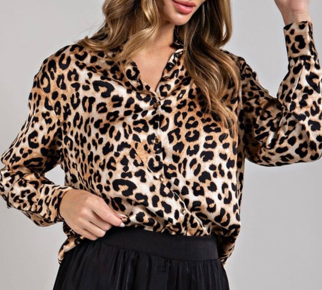 The Liza Blouse: Long Sleeve Leopard Print Blouse - MomQueenBoutique