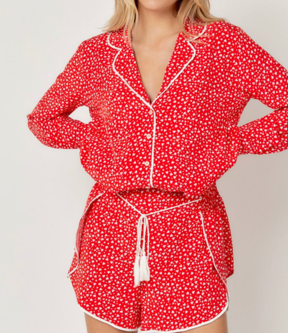 Women Pajama Set Red Hearts Love Luxury Nightwear Pjs Clothing