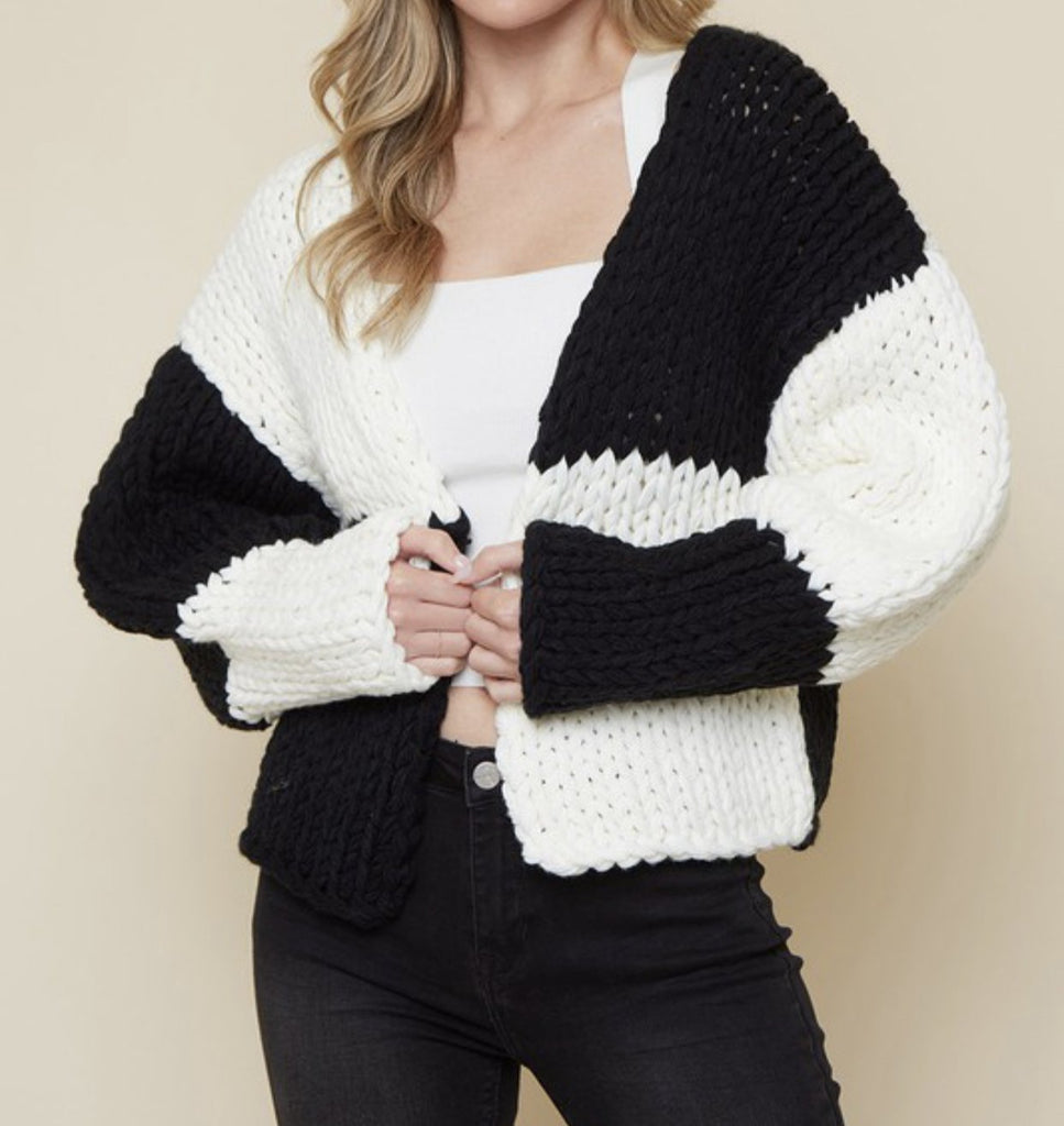 The Mackenzie Sweater: Color Blocked Chunky Cardigan - MomQueenBoutique