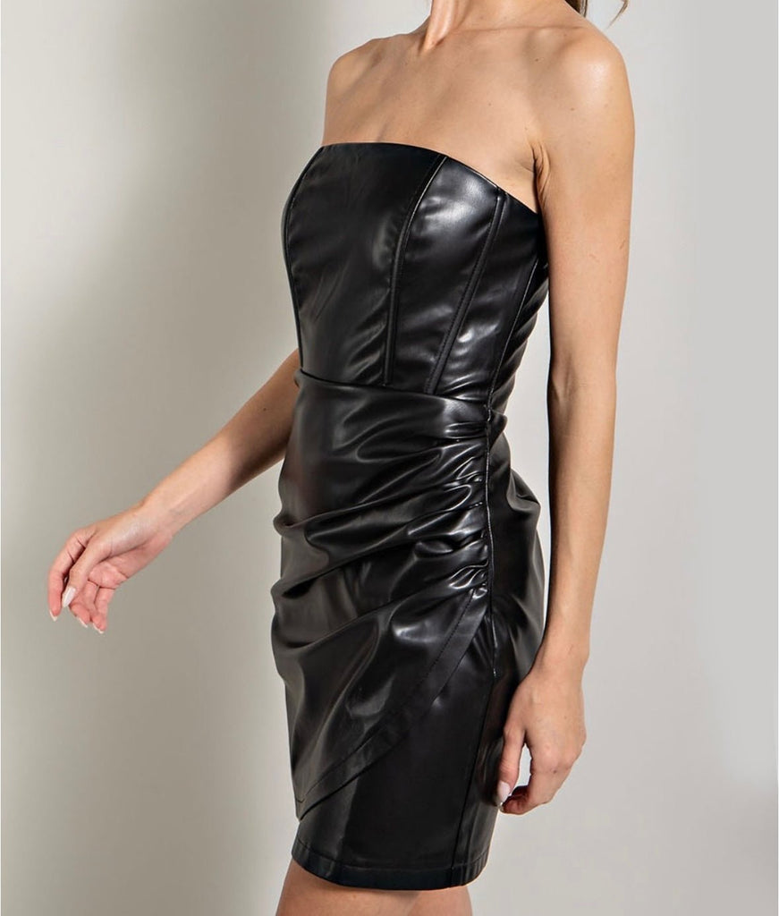 The Madeline Dress: Strapless Pleather Dress - MomQueenBoutique