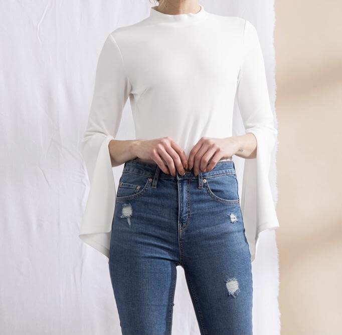 The Marilyn Bodysuit: Mock Neck Open Flare Sleeve Bodysuit - MomQueenBoutique