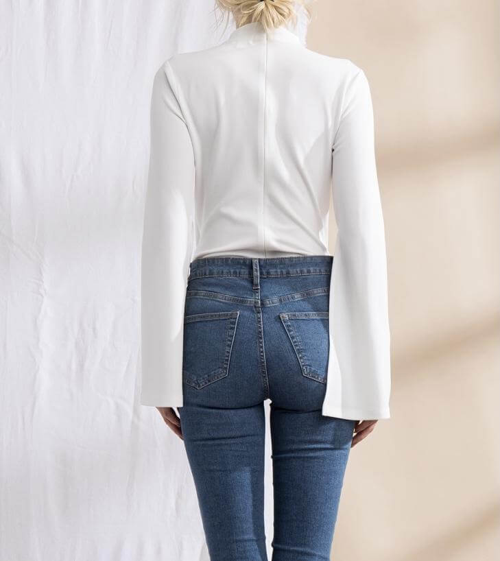 The Marilyn Bodysuit: Mock Neck Open Flare Sleeve Bodysuit - MomQueenBoutique