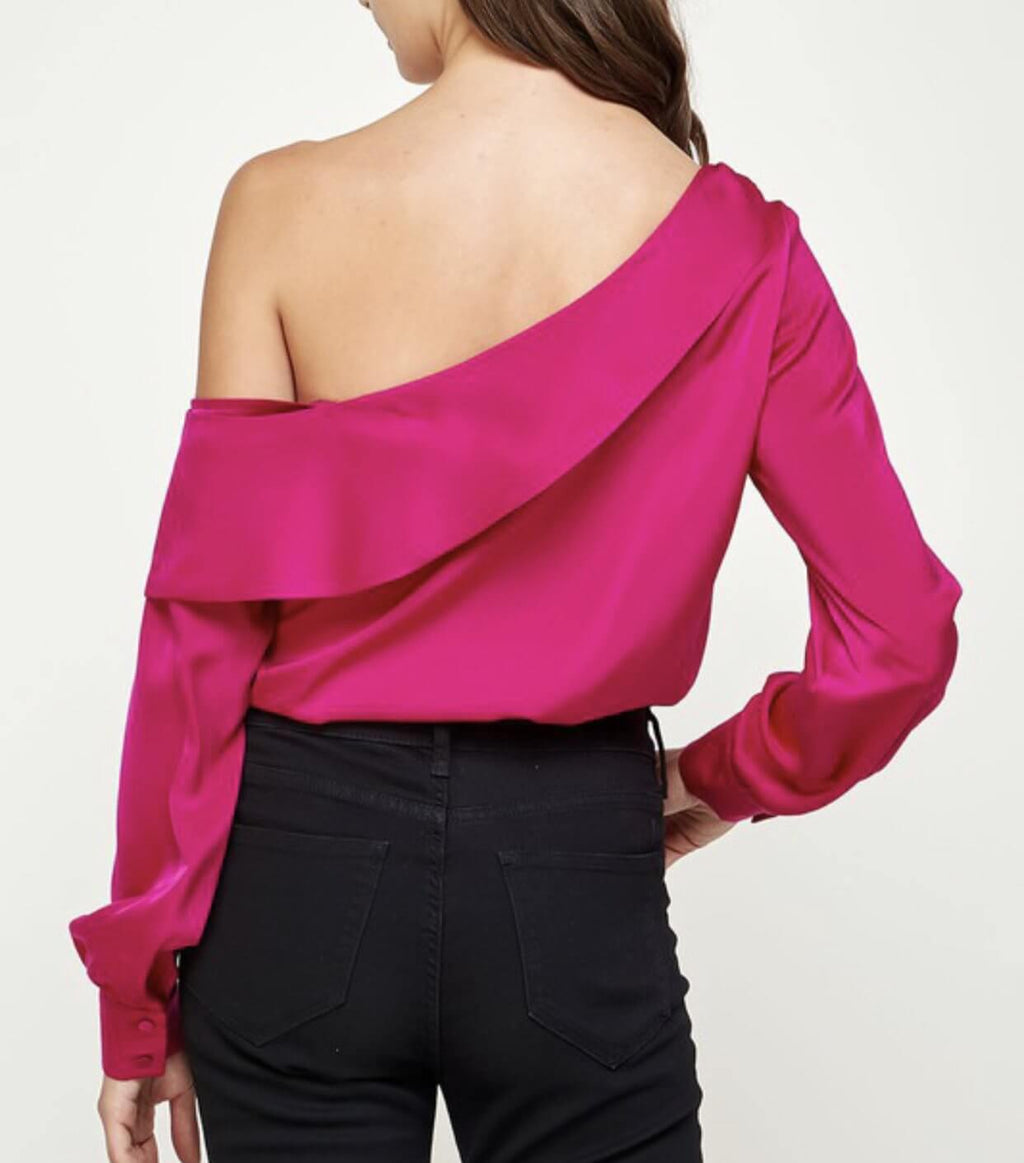 The Melody Bodysuit: One Shoulder Satin Bodysuit - MomQueenBoutique