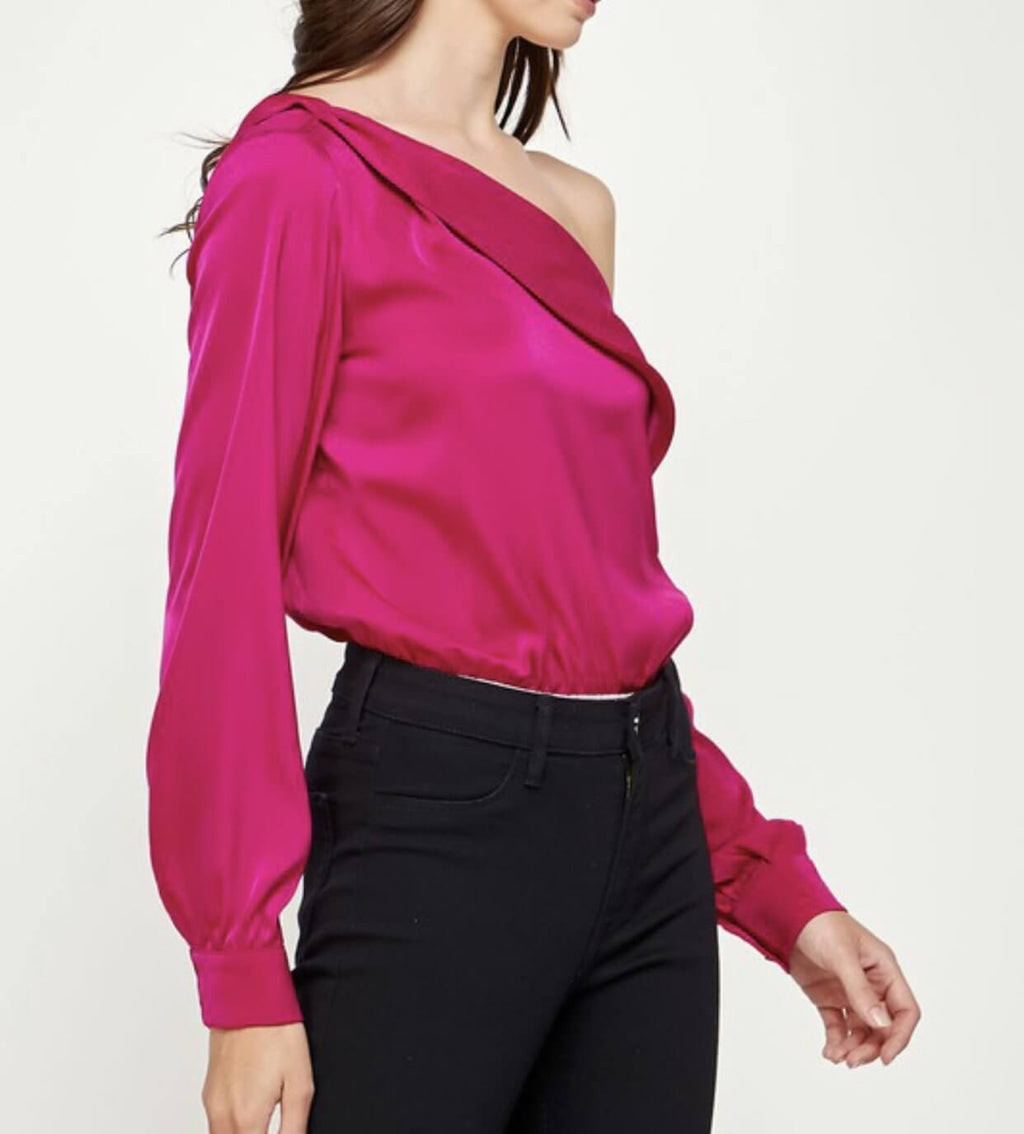 The Melody Bodysuit: One Shoulder Satin Bodysuit - MomQueenBoutique