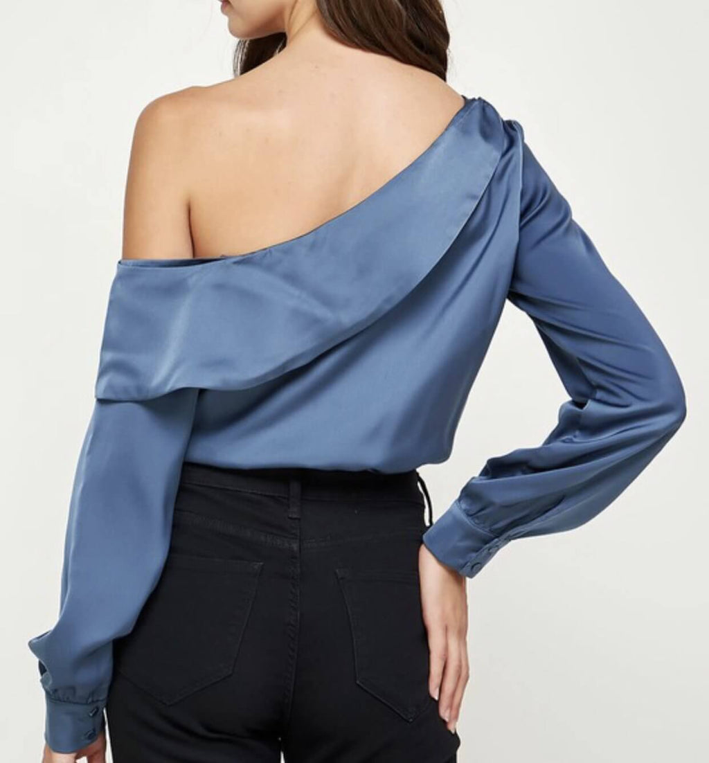 The Melody Bodysuit: One Shoulder Satin Bodysuit - MomQueenBoutique
