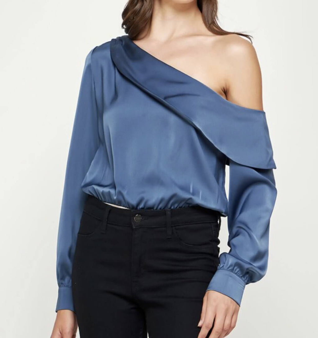 The Melody Bodysuit: One Shoulder Satin Bodysuit - MomQueenBoutique