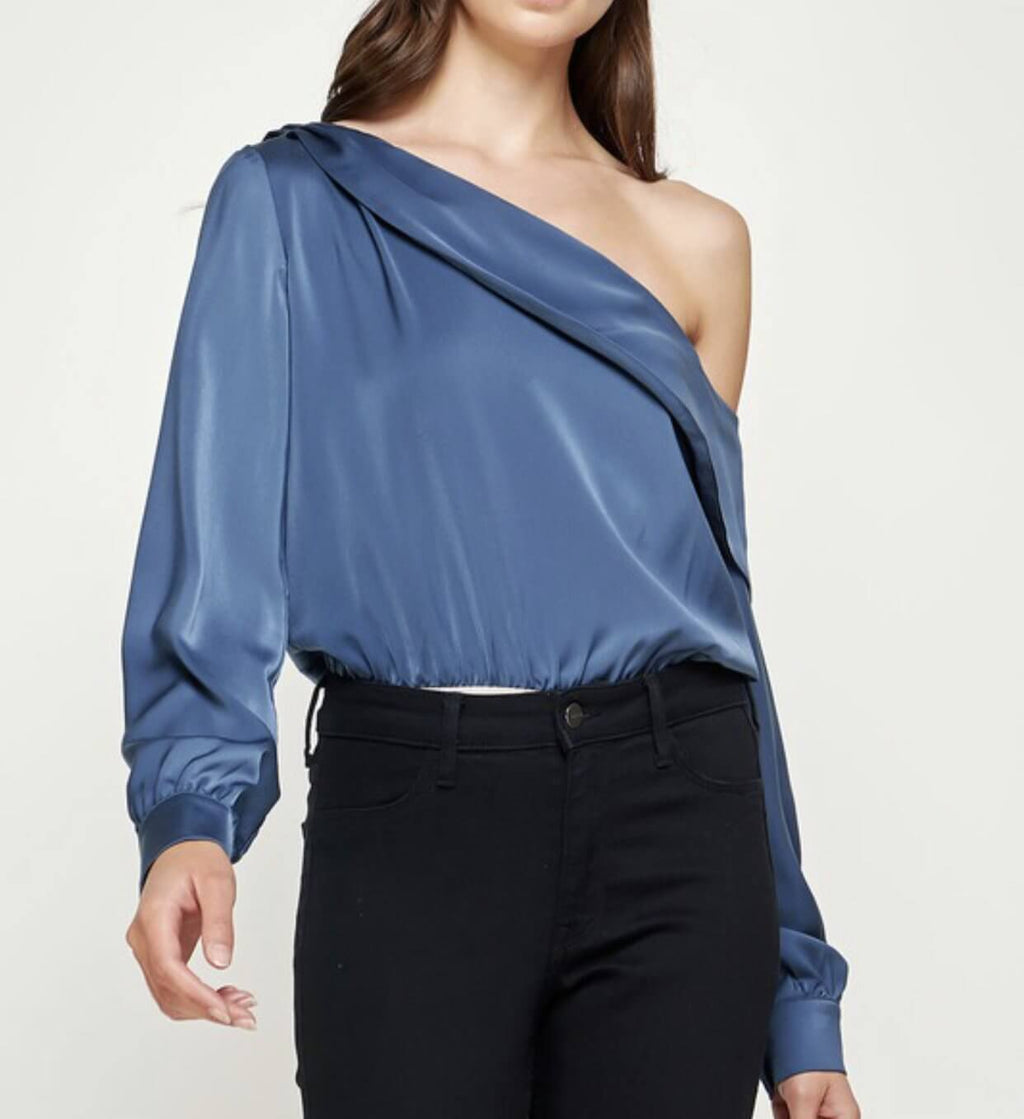 The Melody Bodysuit: One Shoulder Satin Bodysuit - MomQueenBoutique