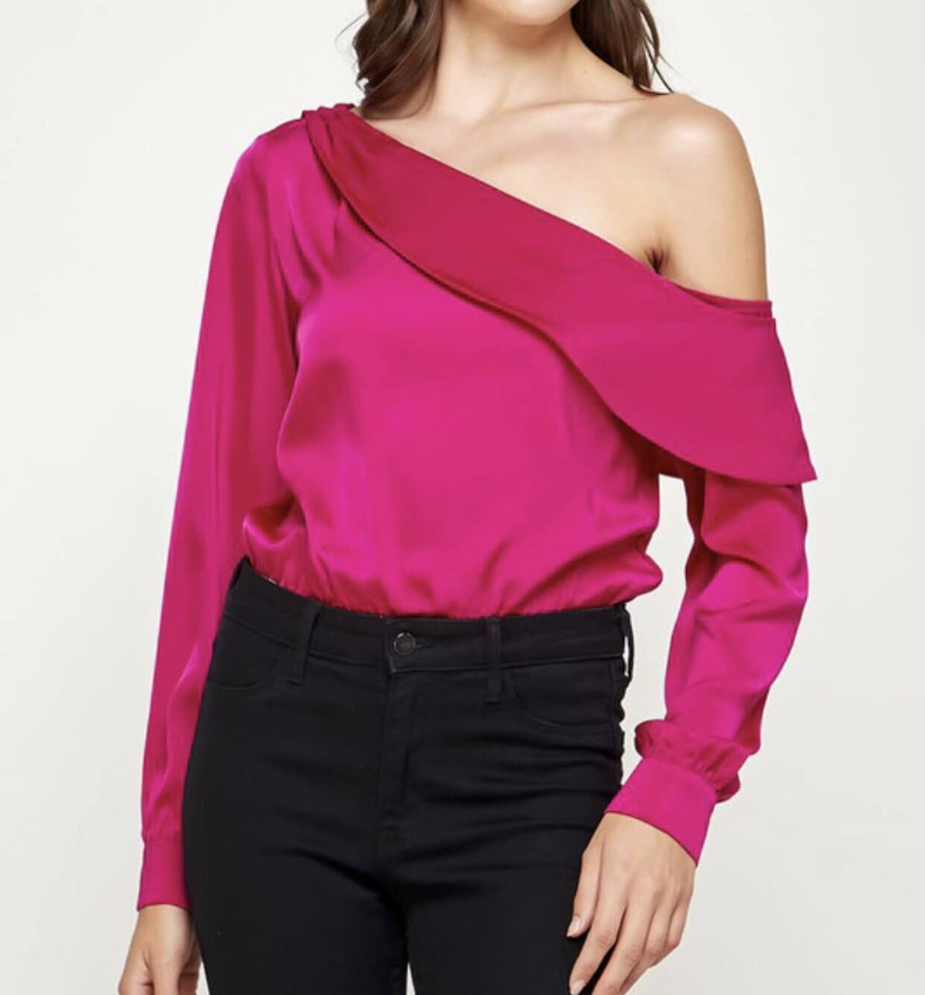 The Melody Bodysuit: One Shoulder Satin Bodysuit - MomQueenBoutique