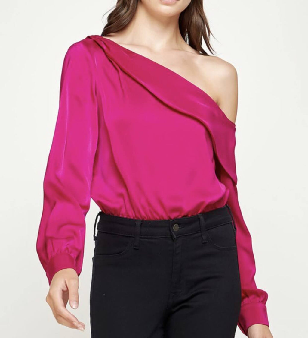 The Melody Bodysuit: One Shoulder Satin Bodysuit - MomQueenBoutique