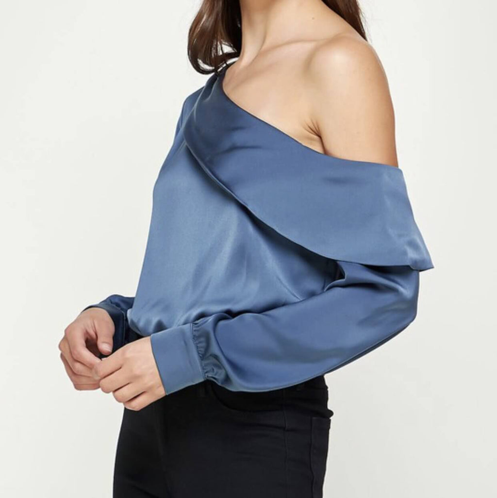 The Melody Bodysuit: One Shoulder Satin Bodysuit - MomQueenBoutique