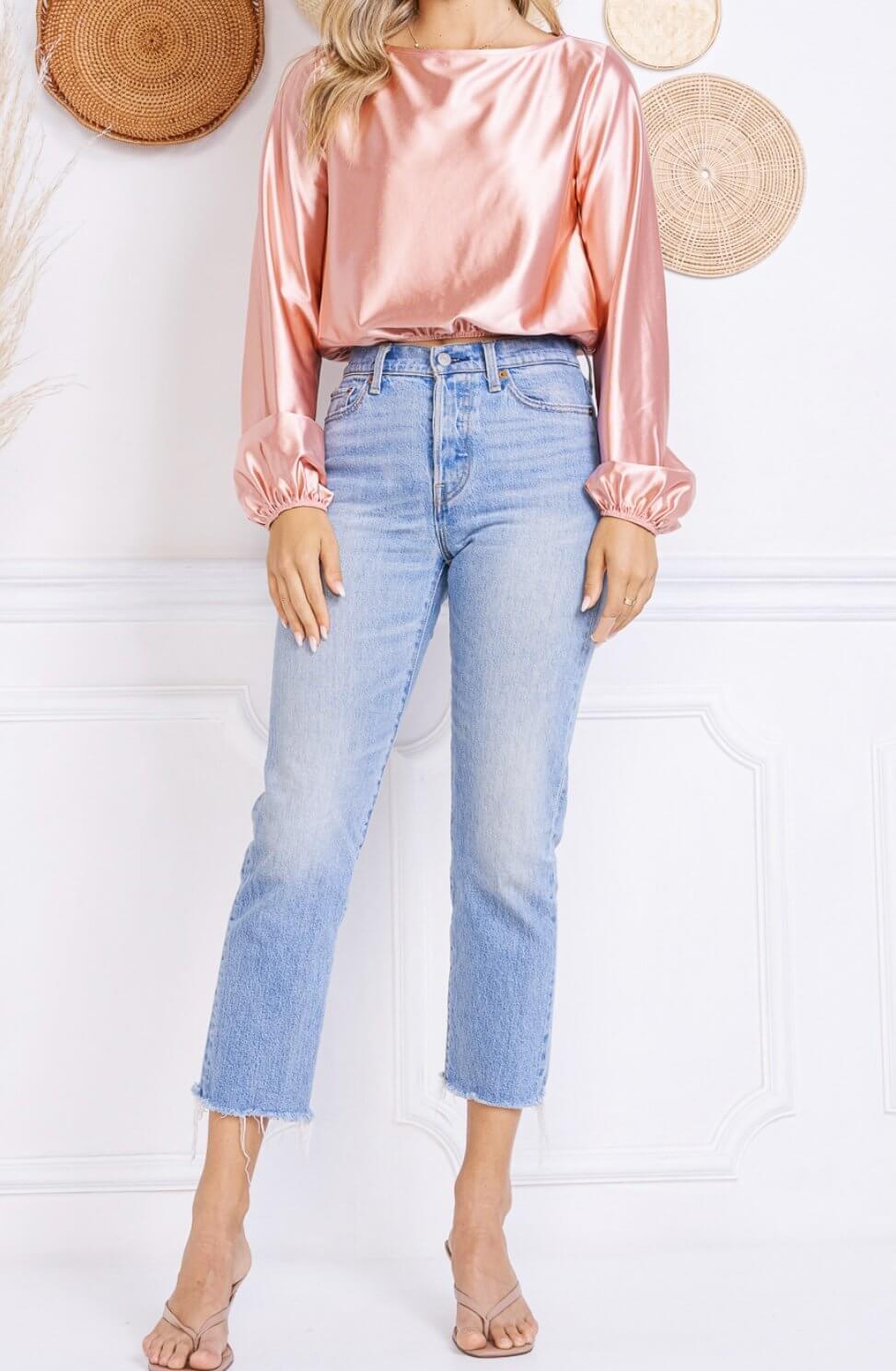 The Michelle Top: Shimmery Pink Back Tie Top - MomQueenBoutique