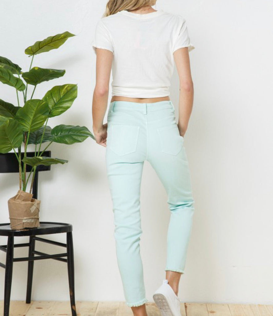 The Mindy Jeans: Mint Denim Stretchy Skinny Jeans - MomQueenBoutique