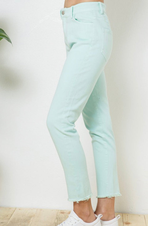 The Mindy Jeans: Mint Denim Stretchy Skinny Jeans - MomQueenBoutique