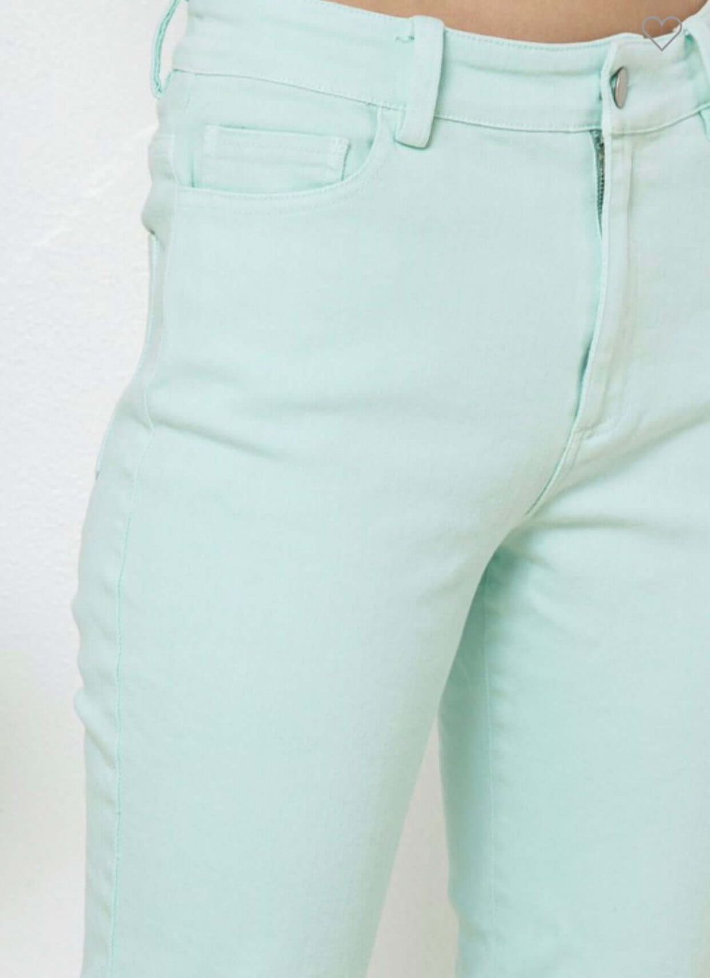 The Mindy Jeans: Mint Denim Stretchy Skinny Jeans - MomQueenBoutique